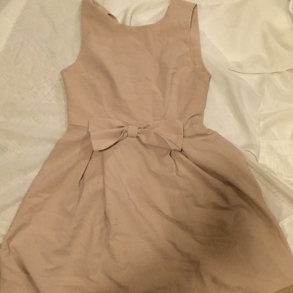 Tan Skater Dress with Bow